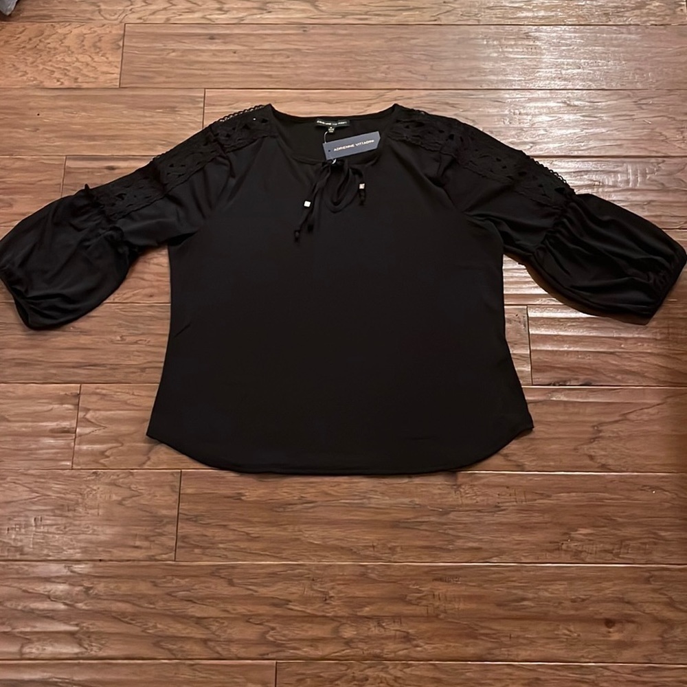 Adrienne Vittadini Black Crepe 3/4 Sleeve Shirt
